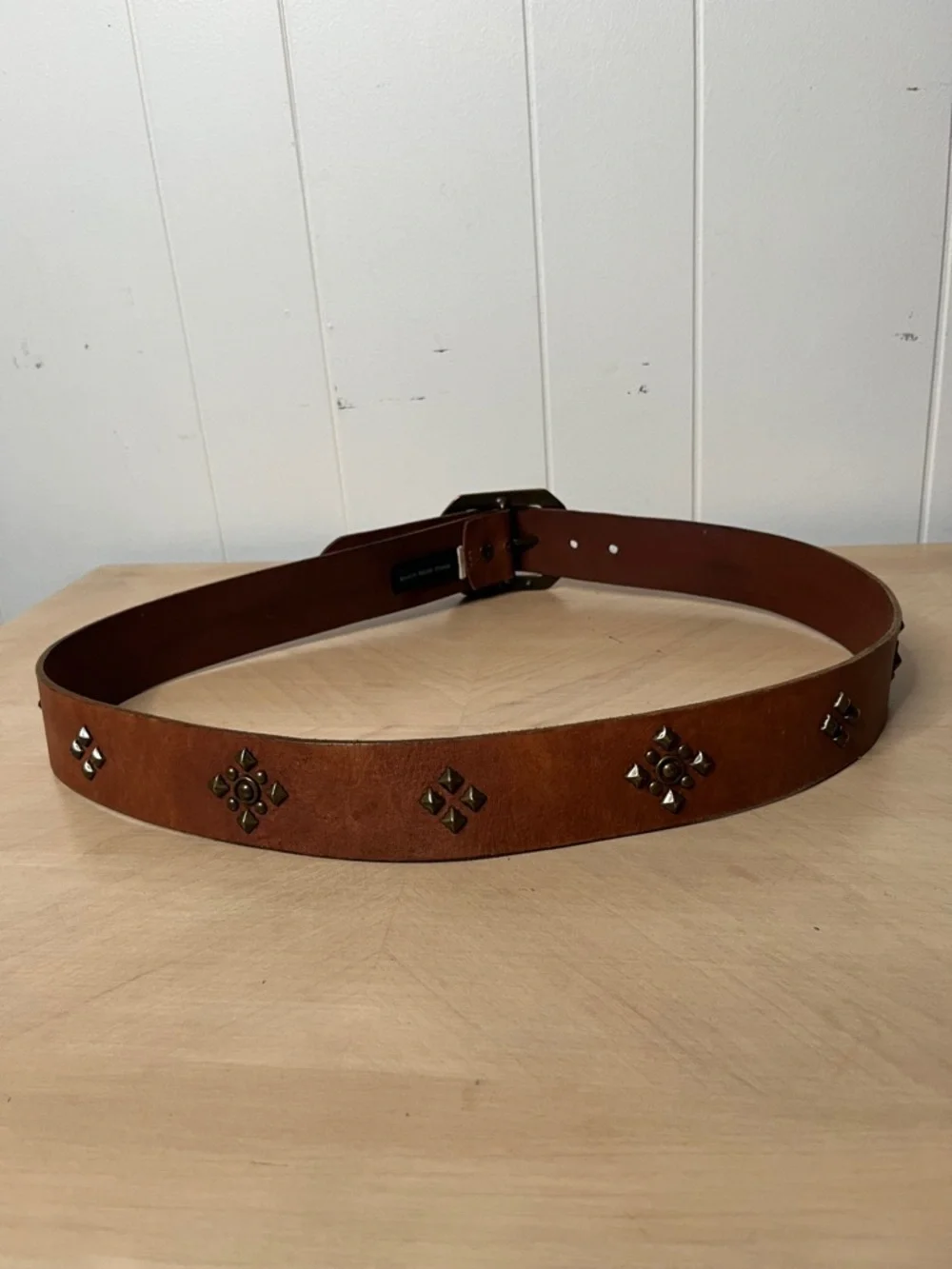 Banana Republic Brown Leather Belt with Large Rectangle Buckle and Studs size L